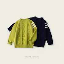 kids' sweater three bars cotton knitwear children's clothing boys' pure color warm keeping pullover middle and big children's knitwear for autumn and winter