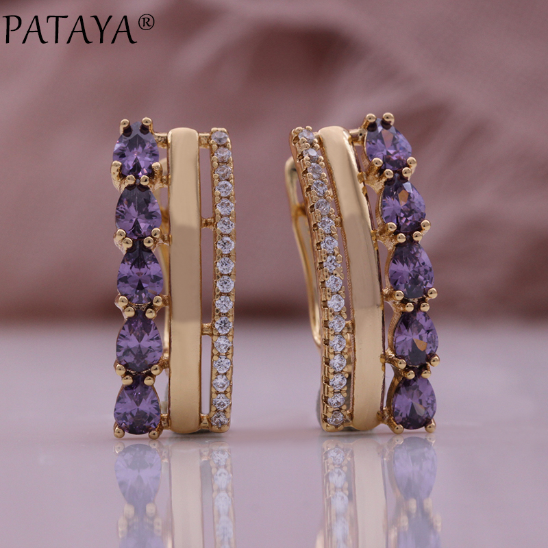 PATAYA's new 585 Russian rose gold electroplated earrings, cross-border direct supply to Europe and America, natural zircon inlaid earrings details Picture