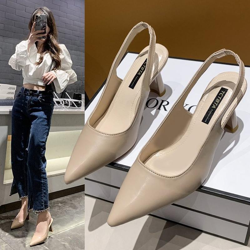 2023 spring and summer new pointed high heel shoes for women stiletto toe box sandals hollow low mouth pumps women