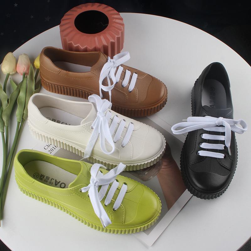 heli shark fashion rain boots new solid color lace-up women's low-top water shoes wear flat casual daily four seasons rain boots