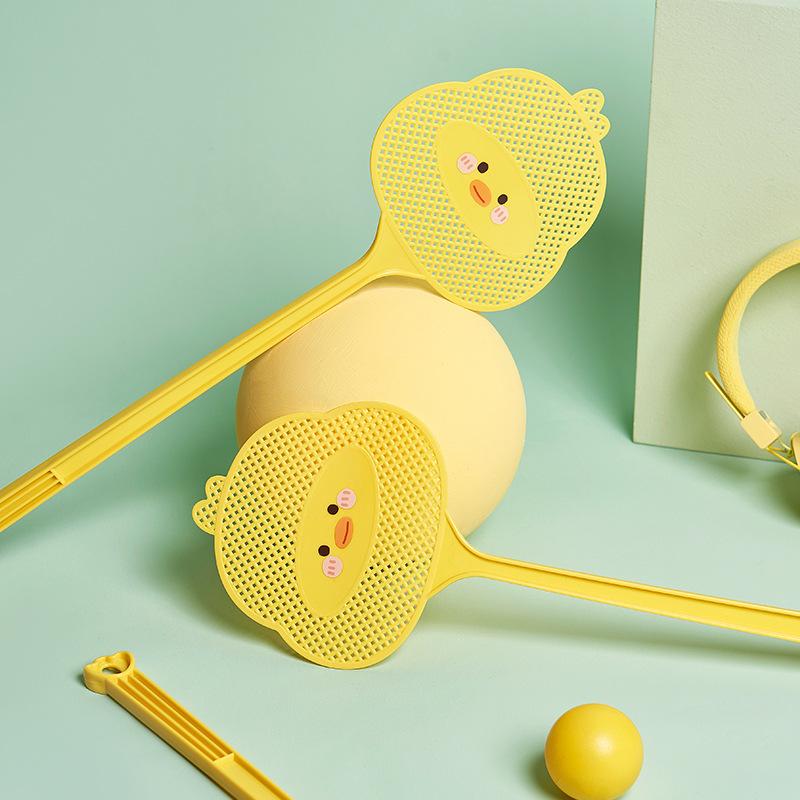 Summer Plastic Fly Swatter Mosquito Swatter Durable Mesh Cartoon Yellow Little Duck Mosquito Racket Long Handle Fly Killer Racket