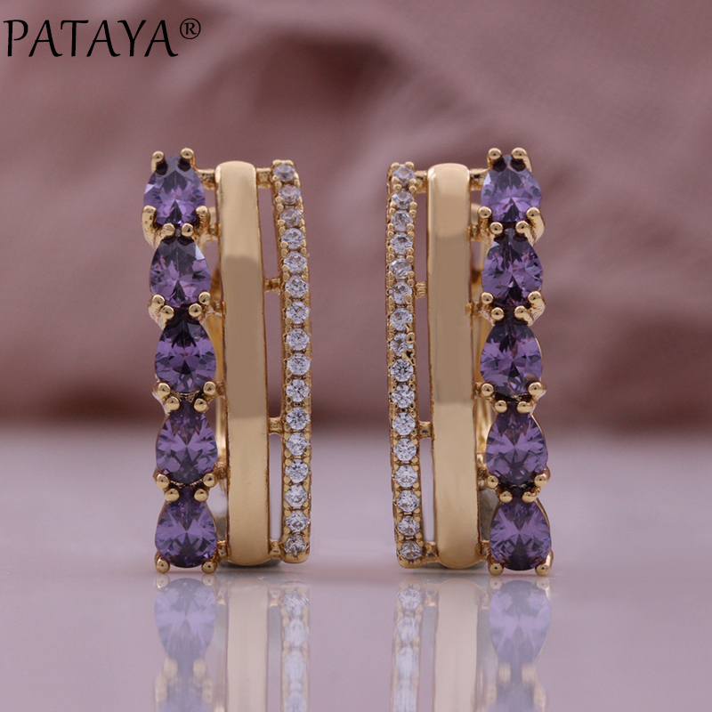 PATAYA's new 585 Russian rose gold electroplated earrings, cross-border direct supply to Europe and America, natural zircon inlaid earrings