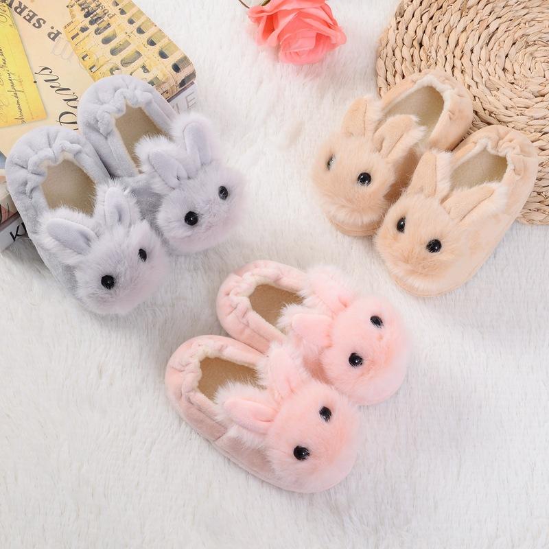 cross-border supply new autumn and winter cotton slippers children's warm cartoon plush rabbit cotton slippers