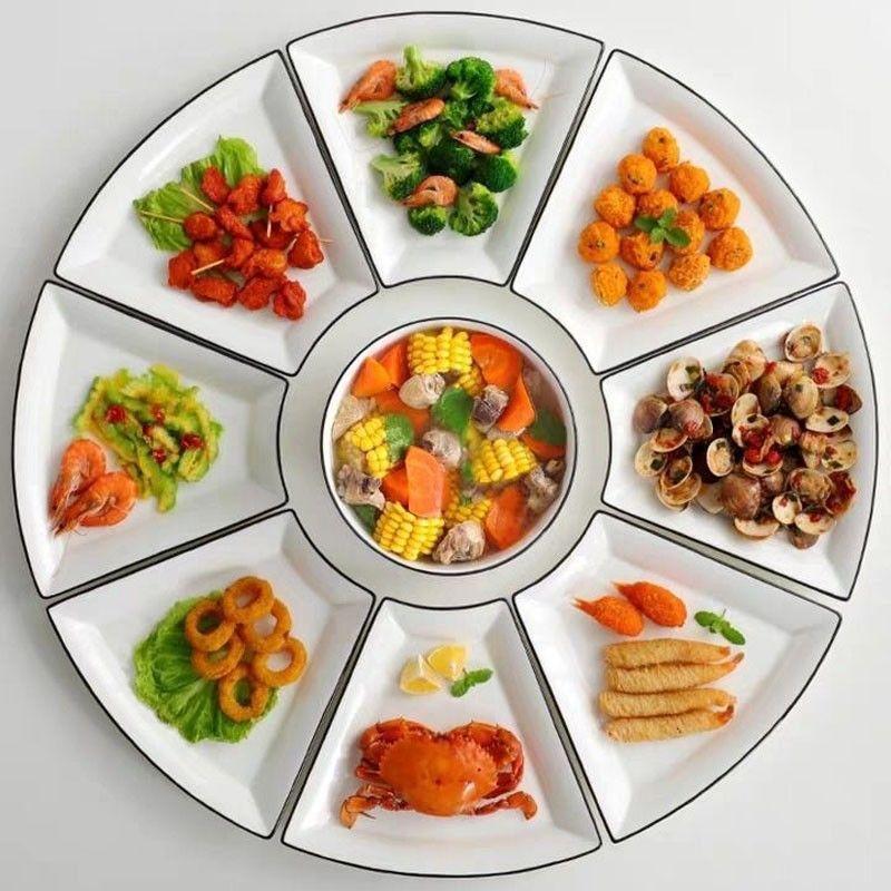 bowl plate household reunion tableware ceramic plate creative platter tableware combination fan-shaped swing plate moon plate aliexpress