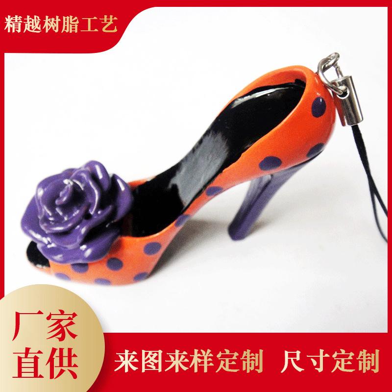 simulation high heels keychain resin crafts painted orange simulation shoes pendant rose keychain