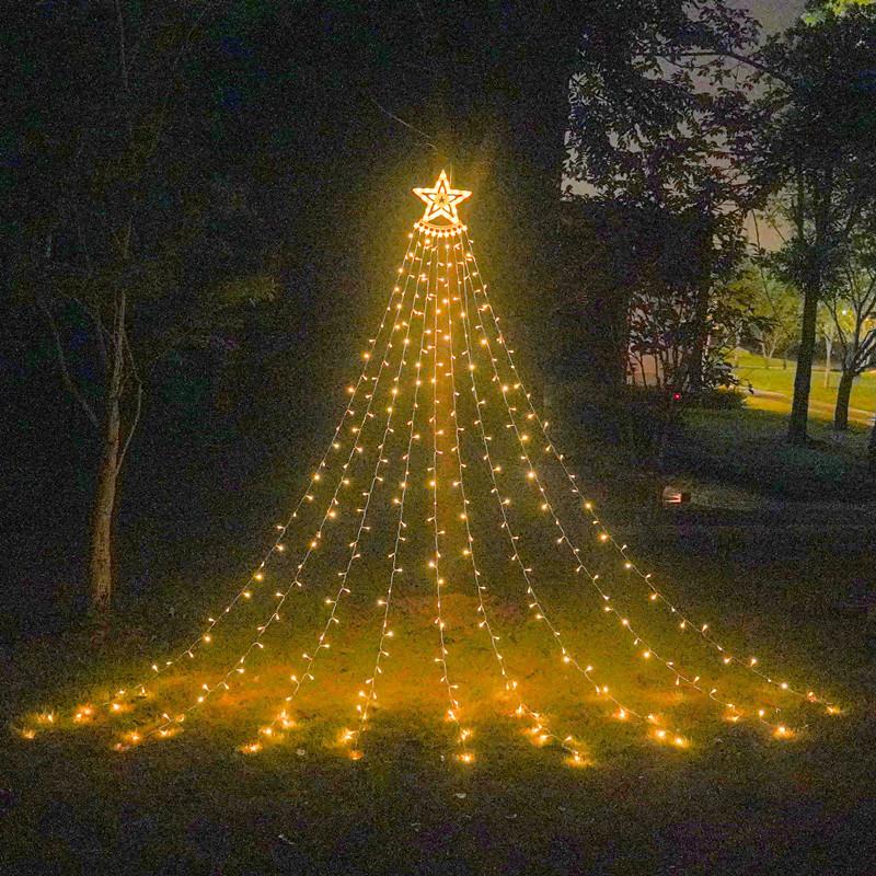 cross-border waterfall light factory direct sales led five-pointed star christmas hanging tree light waterfall light outdoor light courtyard remote control