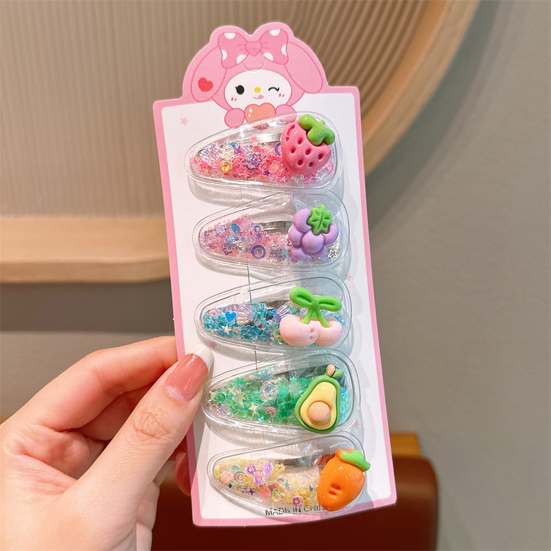 New children's flowing sand hair clips and hair accessories, girls' cartoon hair clips that won't damage bangs or break hair, girls' sweet little clips, hair clips, creative accessories, hair clips, headwear, hair clips Specification image