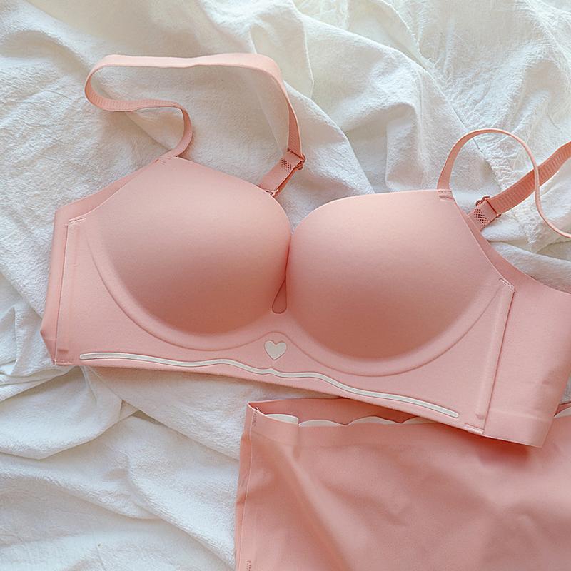 cream egg underwear women's wireless small chest push up breast collection anti-sagging adjustable seamless bra set