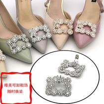cross-border wedding shoes accessories removable shoe buckle square work shoes flower rhinestone shoes accessories high heels decorations