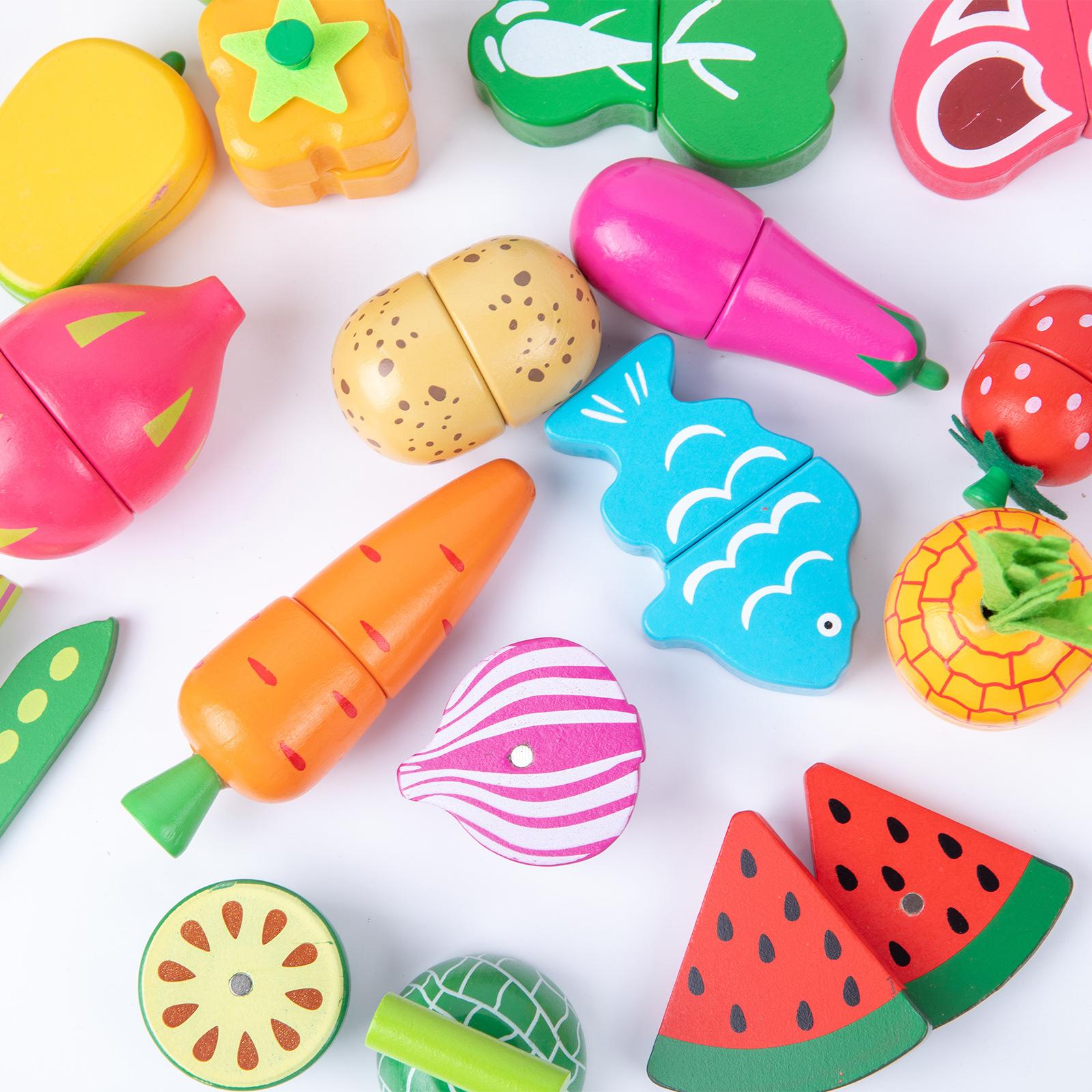 children play house puzzle magnetic slicer vegetable and fruit kitchen simulation wood kids mini toy factory