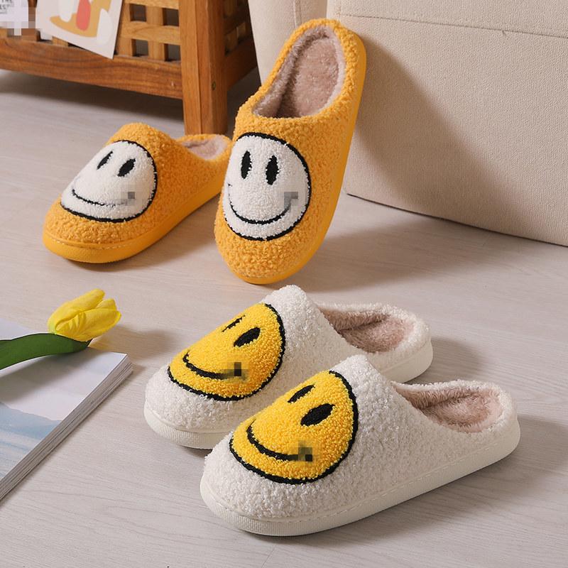 winter cute cartoon smiley face home cotton slippers wholesale household fluffy slippers women's couple warm slippers indoor