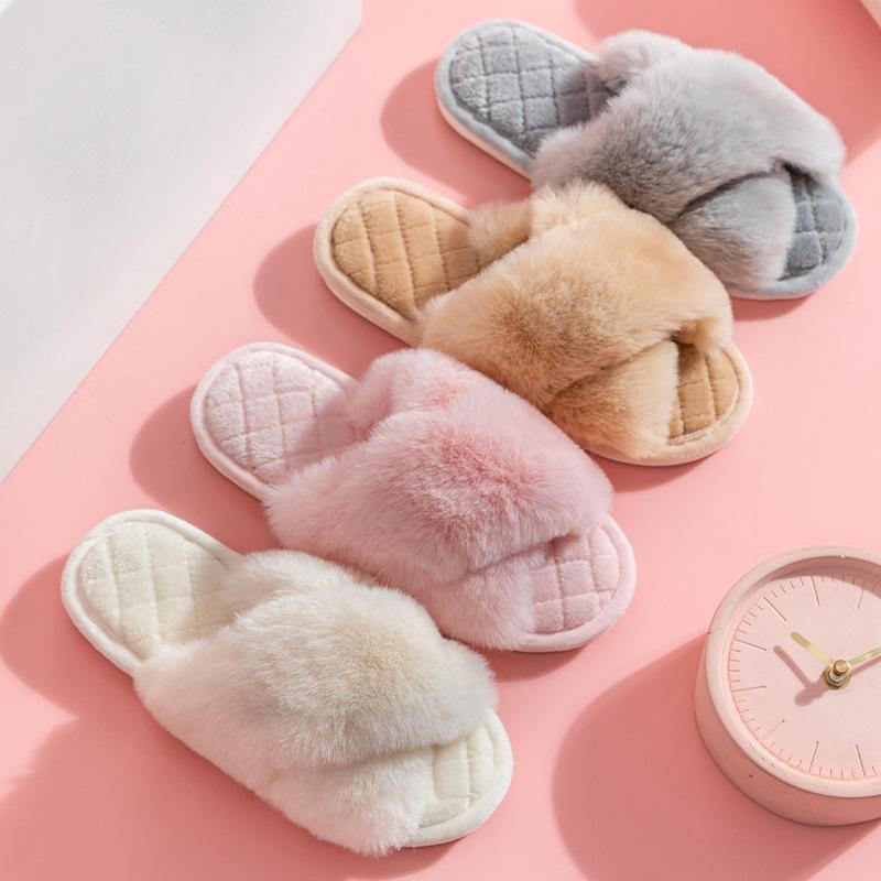 cross-border amazon pvc winter slippers plush cross floor cotton slippers interior home warm fluffy slippers