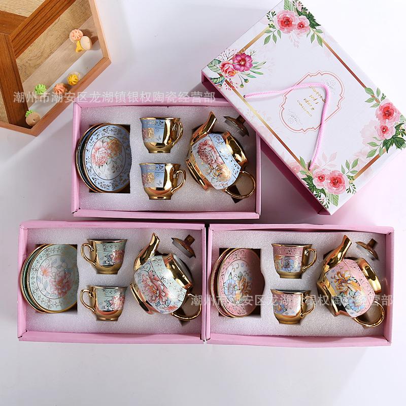 cross-border european-style ceramic coffee cup pot creative tea set suit electroplating kung fu tea set meeting sale gift gift