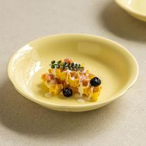 cream style household solid color ceramic plate fresh dessert plate dim sum plate breakfast plate tableware round plate plate