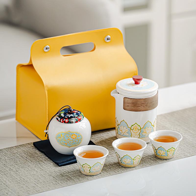 kung fu tea set teapot suit household portable travel light luxury full set of ceramic office business gifts