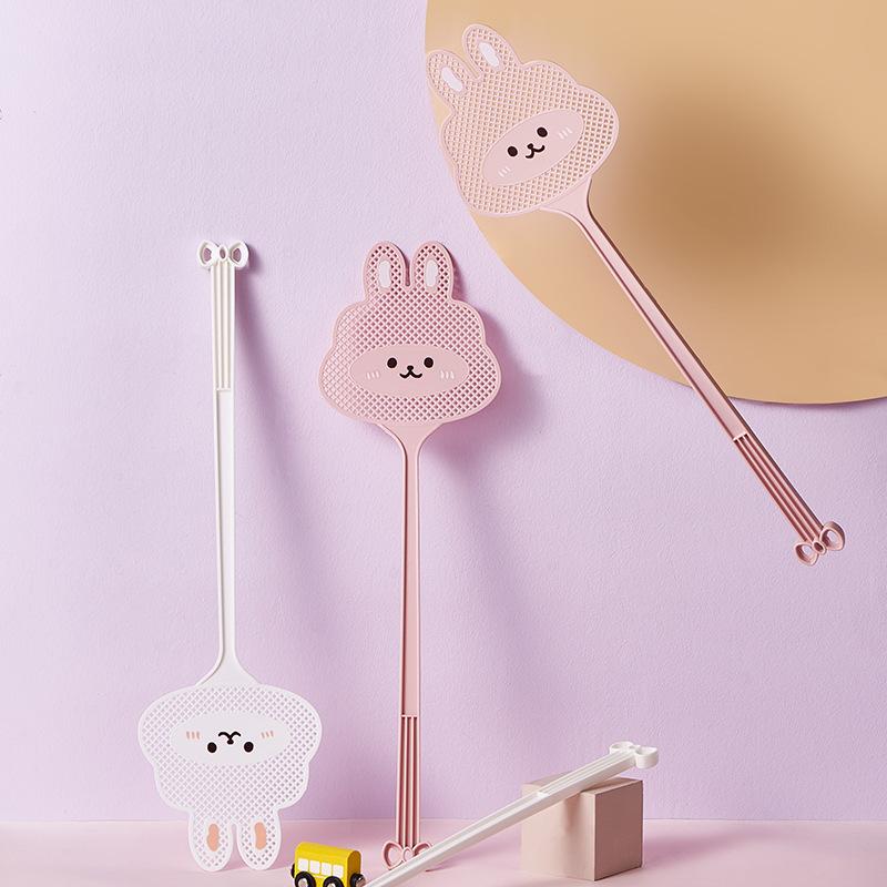 m57 plastic fly swatter cartoon bunny mesh mosquito racket long handle fly killer racket summer household mosquito swatter