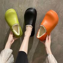 outer wear thick-soled high-heeled cotton slippers household korean winter mary jane couple fleece-lined warm keeping heel cover cotton slippers