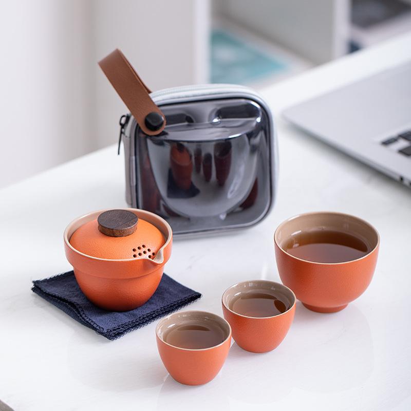 Travel Tea Set Quick Cup One Pot Fills Three Cups Portable Porcelain Gaiwan Small Set Outdoor Kung Fu Tea Set Business Gifts