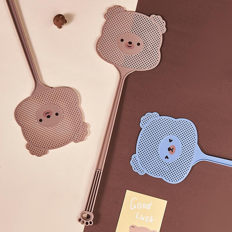Summer New Swatter Mesh Mosquito Swatter Cartoon Coffee Bear Plastic Mosquito Racket Kitchen Long Handle Fly Killer Racket