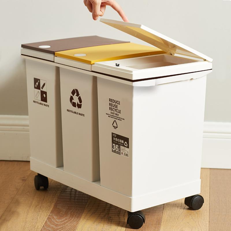 kitchen dry wet separation trash can large with wheels classification dustbin household japanese plastic trash can with lid