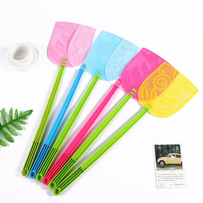 Popular Fashion Plastic Fly Swatter Lengthened Handle Mesh Surface Household Fly Swatter Mosquito Swatter Durable Drop-Resistant Multicolor