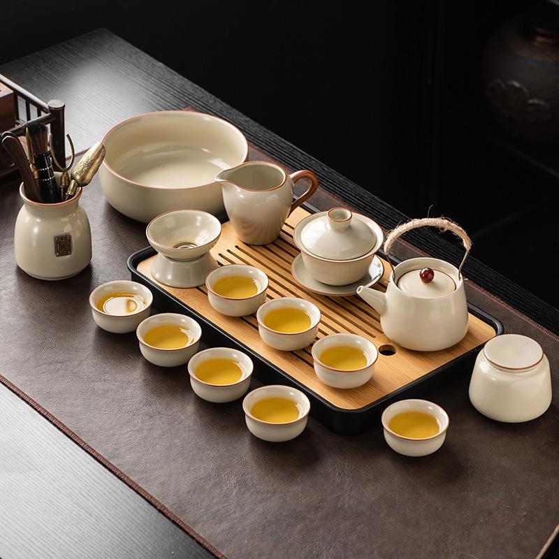 ru ware chinese kung fu tea set suit 2024 new home ceramic xi shi pot hover cover teacup a set