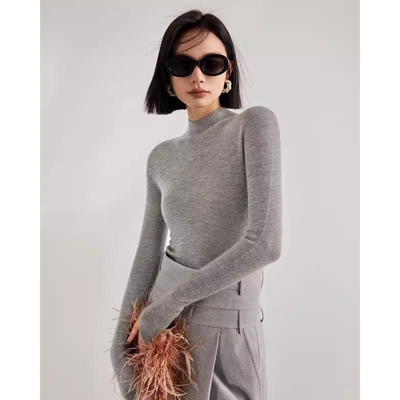 puyuan woolen sweater autumn and winter half-high collar woolen sweater women's slim knitted sweater bottoming shirt women's top knitted top