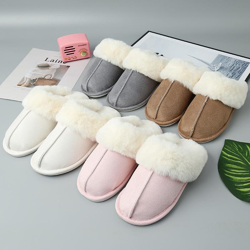 cross-border e-commerce amazon fur mouth plus-sized home slippers men's and women's indoor and outdoor thermal slippers cotton slippers in stock