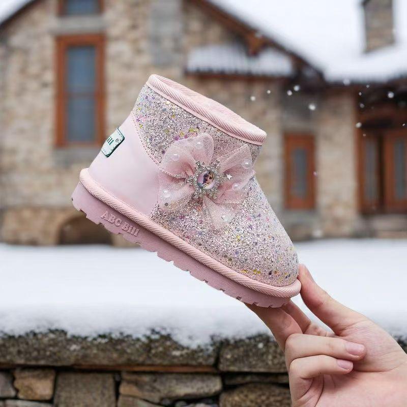 abc bill children's snow boots 24 new princess boots girls sequins cotton boots cotton ugg bow details Picture