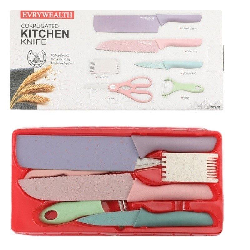 wheat orange straw knife set color stainless steel kitchen knives gift box full set of foreign trade food supplement knives suit