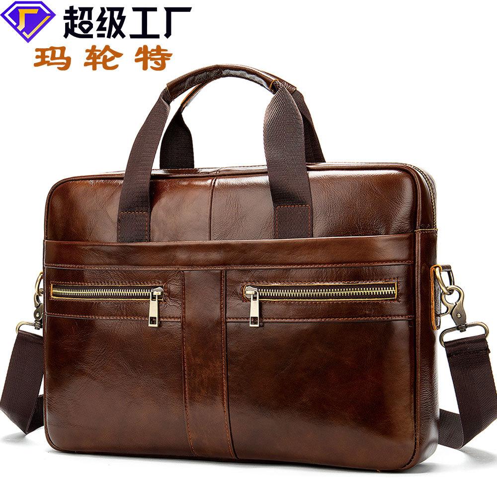 cross-border men's briefcase men's real-leather bag portfolio 14-inch computer bag men's portable shoulder briefcase wholesale