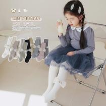 spring girls' pantyhose high quality solid color baby cute princess style mesh bow leggings white