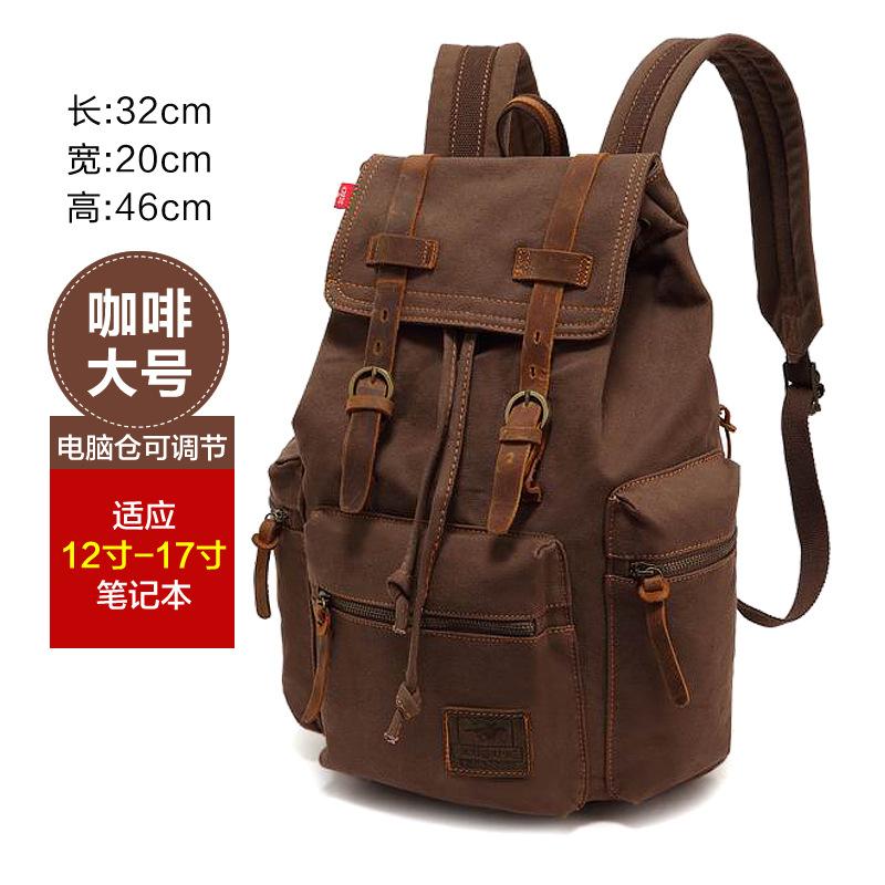 For Cross-Border Student Schoolbag Men and Women Canvas Backpack 15.6-Inch Computer Bag Large Capacity European and American Vintage Bag