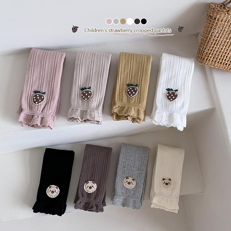 2024 autumn children's pantyhose knitted girls' leggings cute strawberry girl baby socks cropped pants Specification drawing