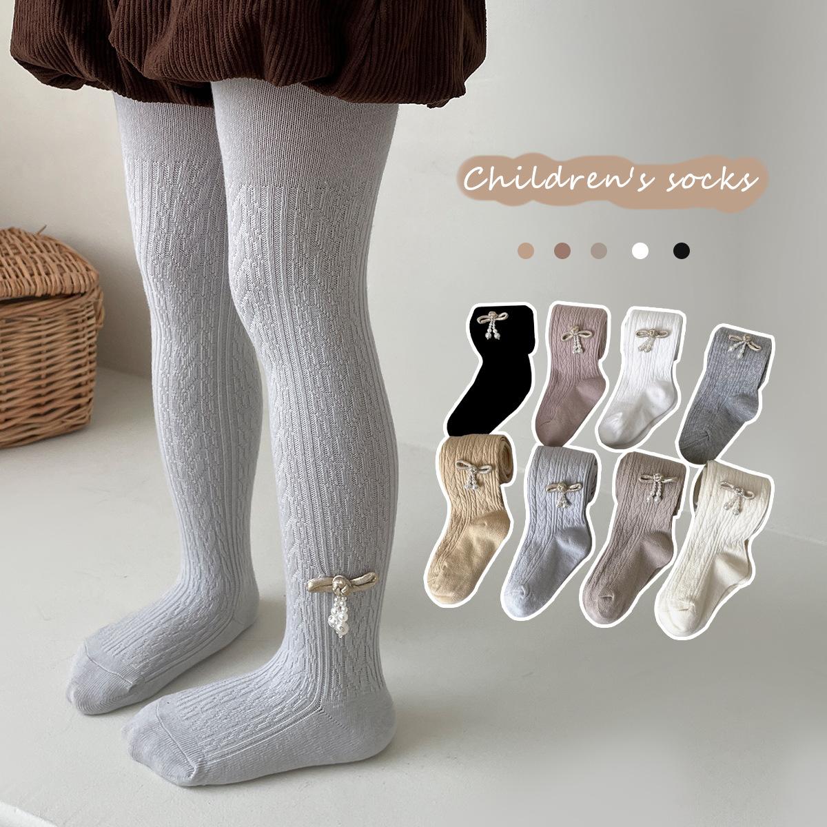 new children's leggings spring and autumn outer wear girls' pantyhose knitted all-matching baby girl socks cropped pants full figure