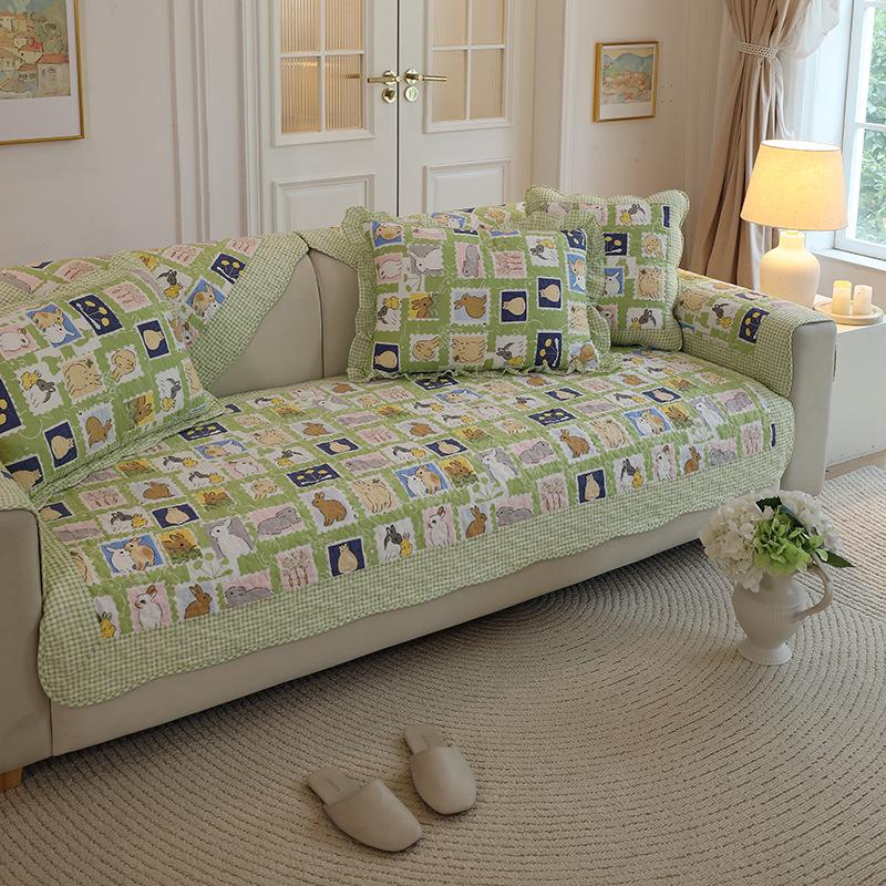 cross-border new arrival sofa cushion fabric cotton non-slip sofa cover idyllic cartoon four seasons universal sofa cover towel