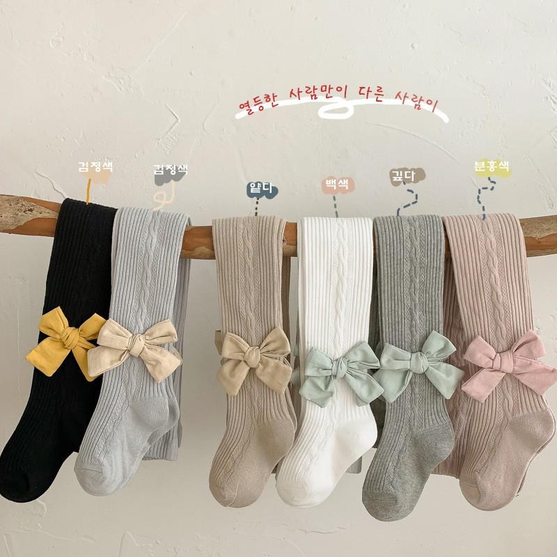 2024 children's pantyhose spring and autumn baby girl leggings vertical twist bow body stockings adjustable