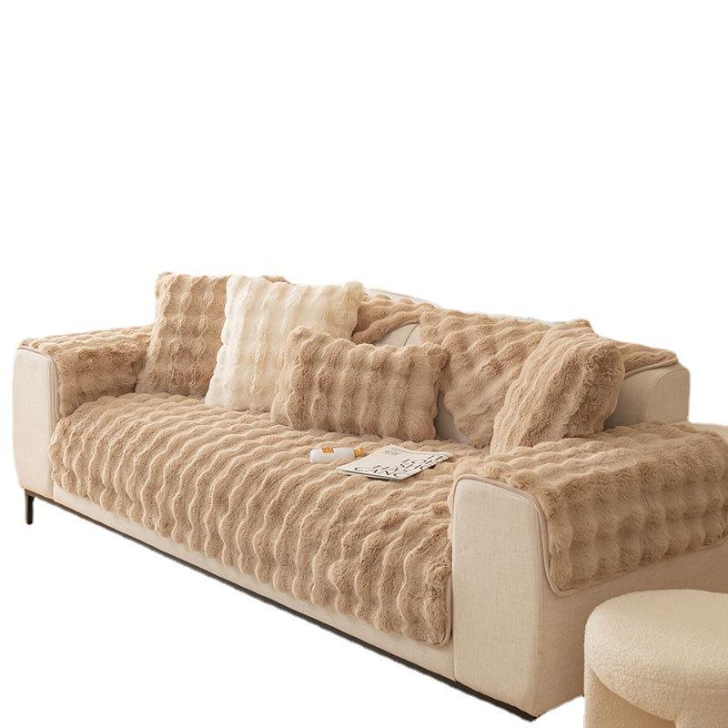 2023 New Sofa Cushion Winter Rabbit Plush Thickened Fleece-lined Non-Slip Seat Cushions Leather Sofa Cover Cover Cloth Item Picture