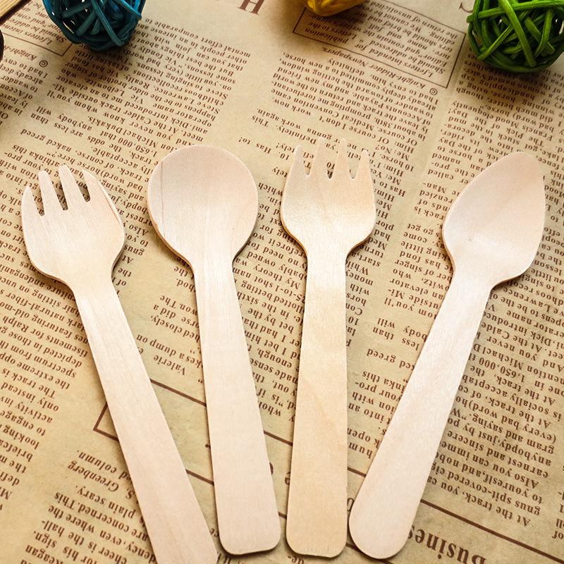 disposable spoon long wooden spoon wooden knife fork spoon dessert cake ice cream spoon degradable wooden spoon fork yue