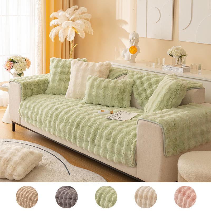 2023 New Sofa Cushion Winter Rabbit Plush Thickened Fleece-lined Non-Slip Seat Cushions Leather Sofa Cover Cover Cloth full figure
