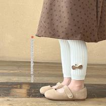autumn and winter children's cropped pantyhose brushed bow girls' leggings sweet solid color high waist baby pants