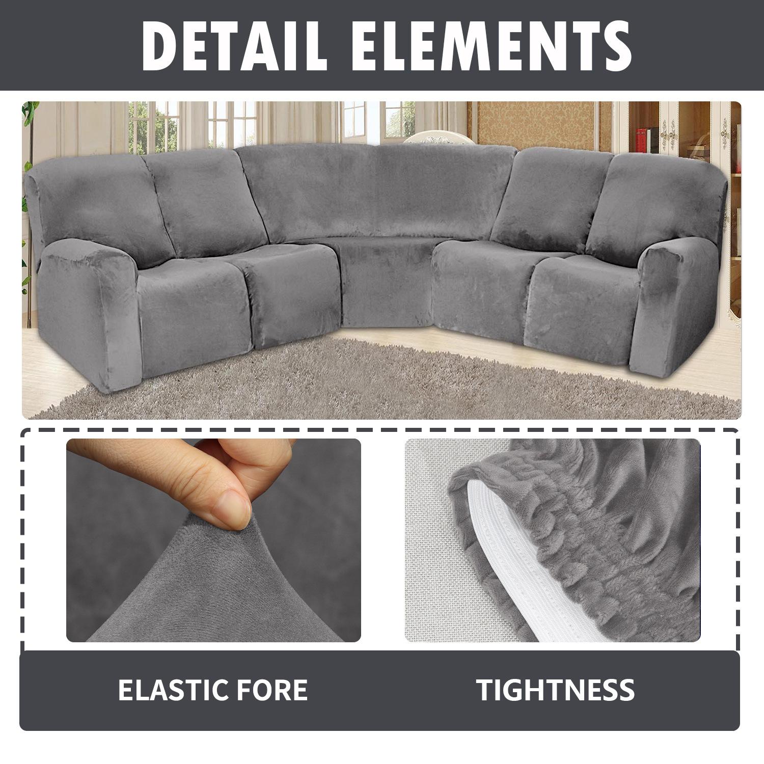 Cross-Border 5-Person L-Shaped Chaise Longue Sofa Cover Velvet Solid Color All-Inclusive Sofa Cover First Class Cover All-Inclusive Elastic details Picture
