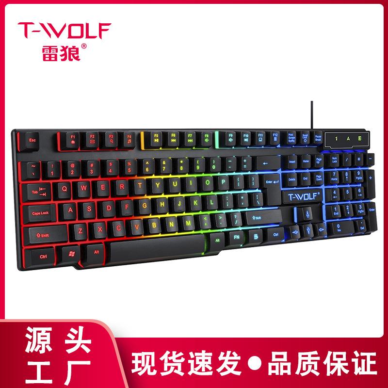 t-wolf ray wolf t20 gaming keyboard rgb luminous wired mechanical feeling computer office russian spanish full figure