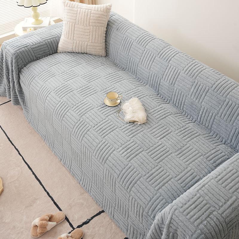 Winter Plush Plaid Sofa Cover Towel Double-Sided Sofa Cover Blanket Towel Full Cover Flannel Warm Sofa Backrest Cover Towel