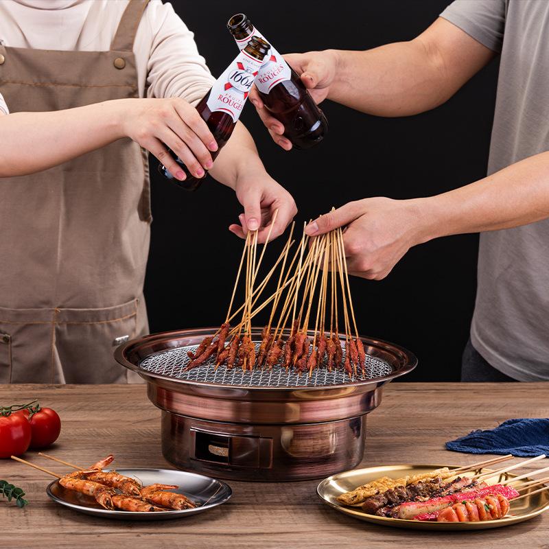 Stainless Steel Outdoor Charcoal Oven Small Commercial Camping Dinner Oven Korean Household round Roasting Plate
