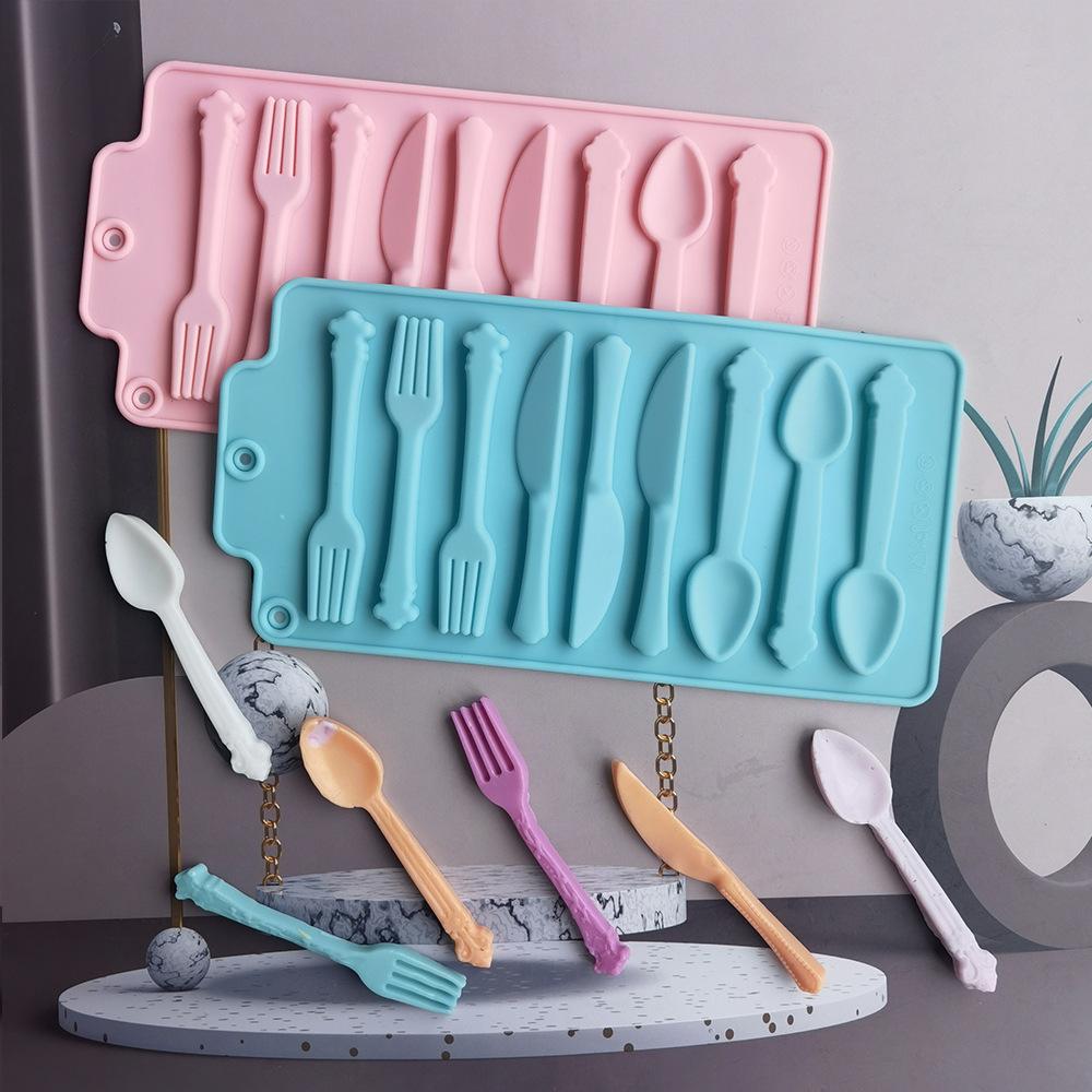 Knife and Fork Chocolate Silicone Chocolate Mold Insert Candle Fondant Epoxy Cookie Cutter Jelly/Pudding Mold