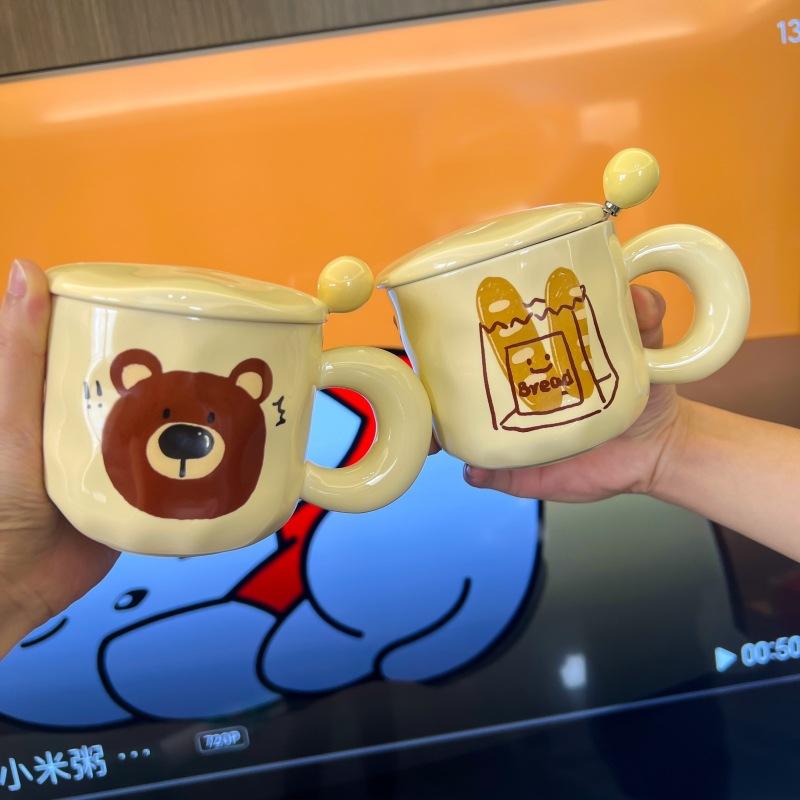 brown bear ceramic mug student household durable drinking cup girl heart couple's cups