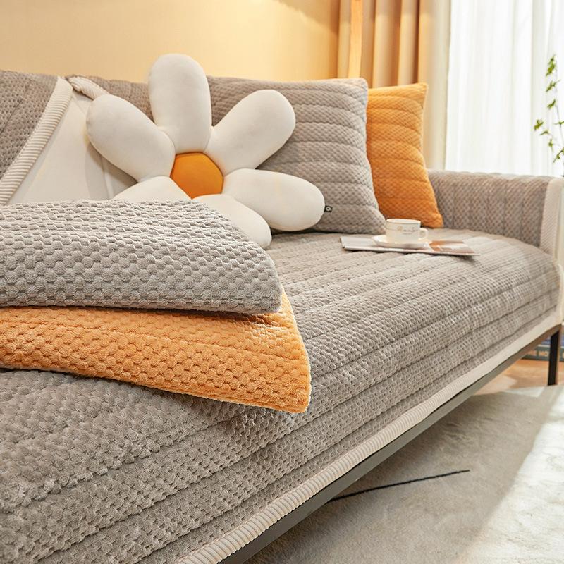 2023 New Cream Style Pineapple Velvet Sofa Cushion Warm Thickened Cushion Winter Plush Cover Towel Sofa Cover full figure