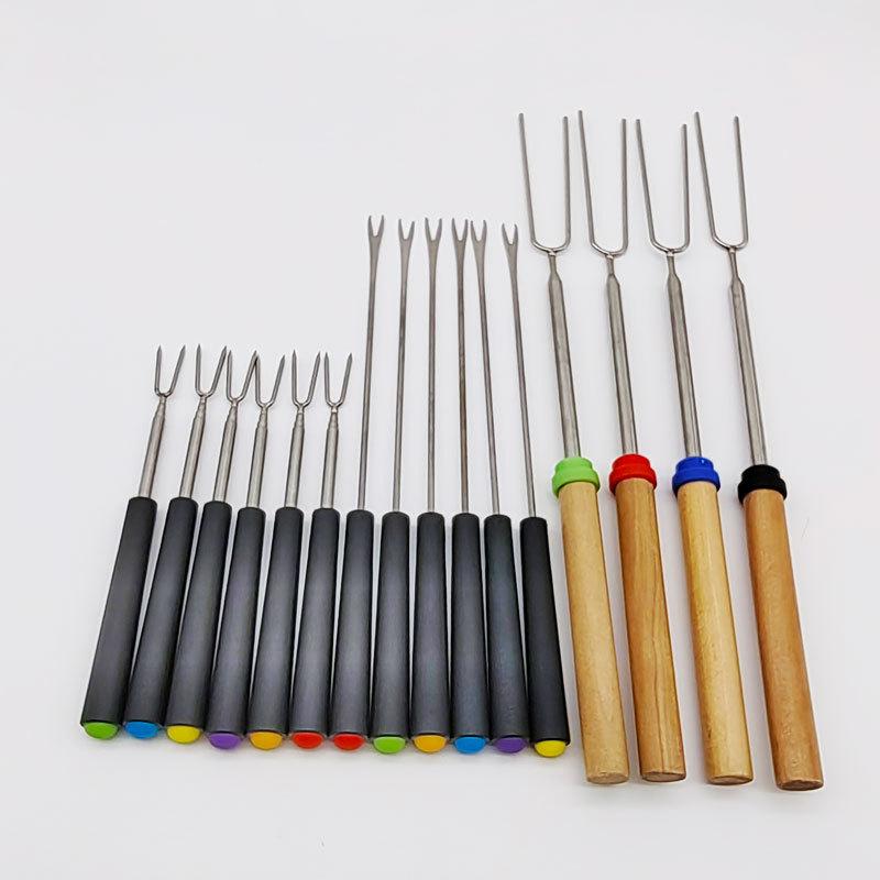 stainless steel hot dog corn fork food fork barbecue supplies plastic handle wooden handle bake needle baking fork in stock