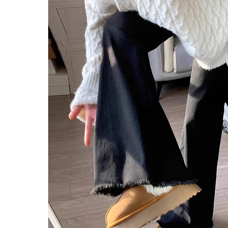 plus size black pear shapes frayed skinny jeans women's 2024 spring plump girls high waist elastic slim fit pants